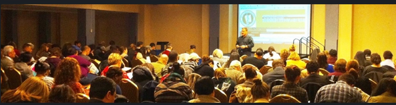 Mike Brown teaching a packed New York City notary licensing class