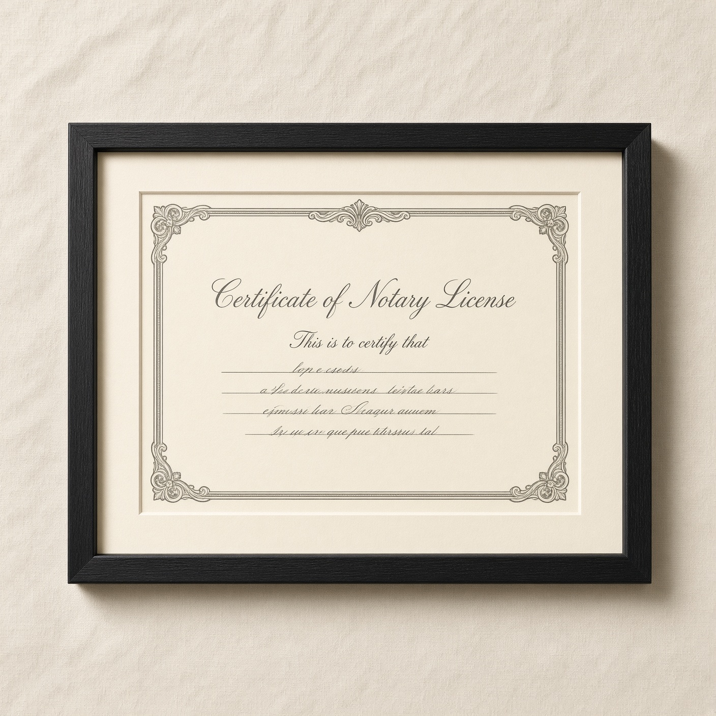 License wall display — black, 8 × 11