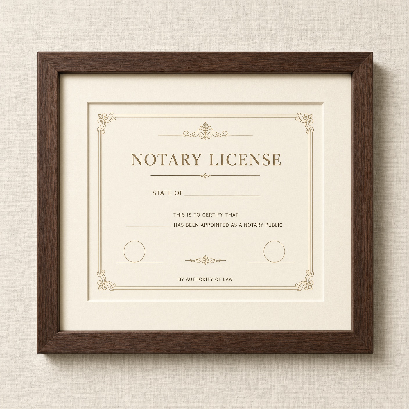 License wall display — walnut, 8 × 11