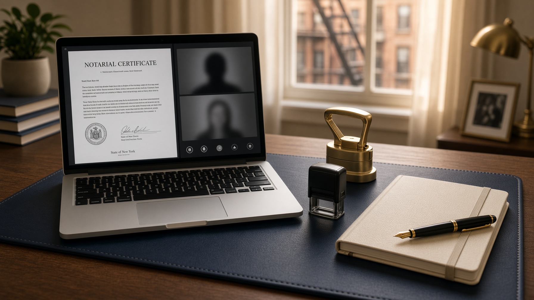Desk set up for New York remote online notarization